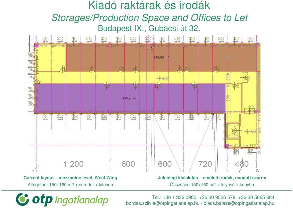 Jelenlegi kialakítás emeleti irodák,