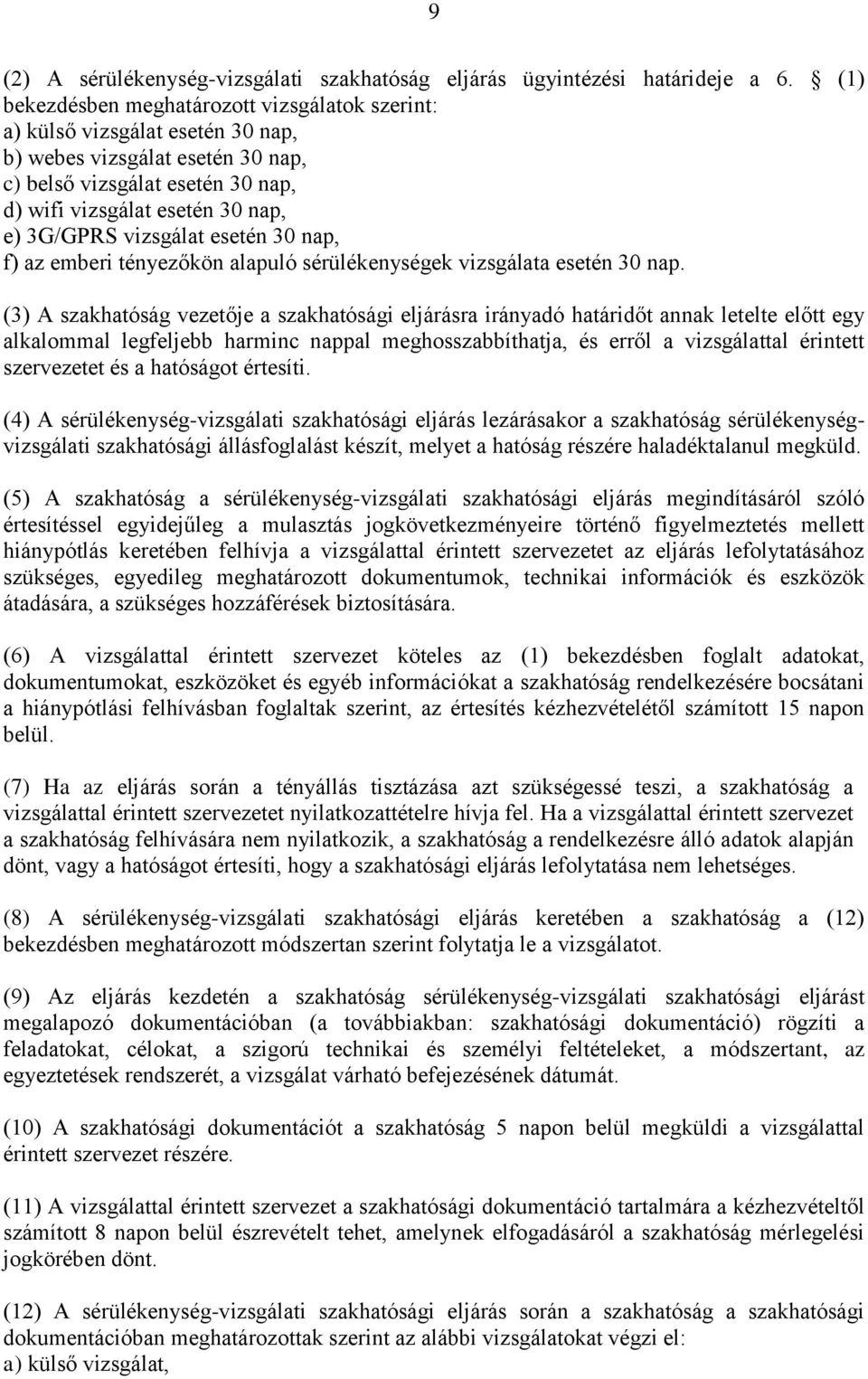 vizsgálat esetén 30 nap, f) az emberi tényezőkön alapuló sérülékenységek vizsgálata esetén 30 nap.