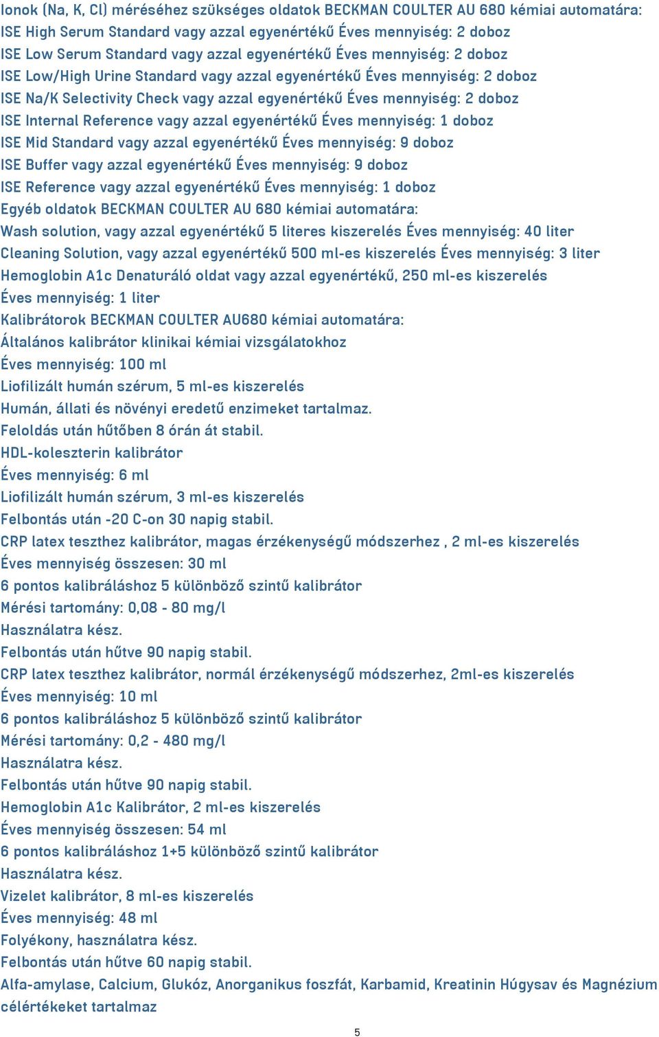 Reference vagy azzal egyenértékű Éves mennyiség: 1 doboz ISE Mid Standard vagy azzal egyenértékű Éves mennyiség: 9 doboz ISE Buffer vagy azzal egyenértékű Éves mennyiség: 9 doboz ISE Reference vagy