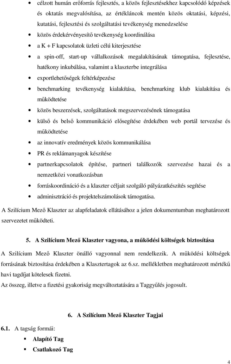 hatékony inkubálása, valamint a klaszterbe integrálása exportlehetőségek feltérképezése benchmarking tevékenység kialakítása, benchmarking klub kialakítása és működtetése közös beszerzések,