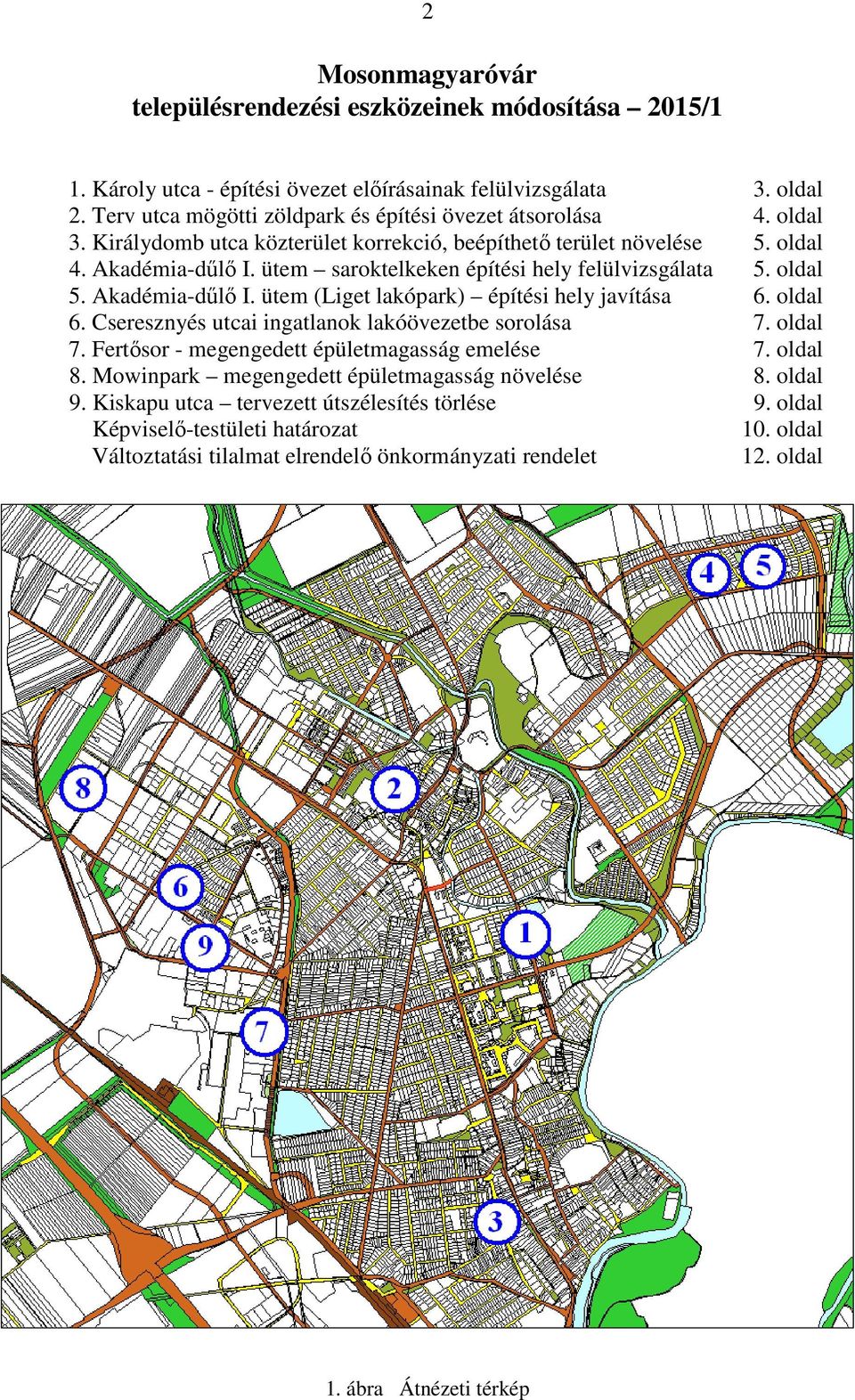 oldal 6. Cseresznyés utcai ingatlanok lakóövezetbe sorolása 7. oldal 7. Fertősor - megengedett épületmagasság emelése 7. oldal 8. Mowinpark megengedett épületmagasság növelése 8. oldal 9.