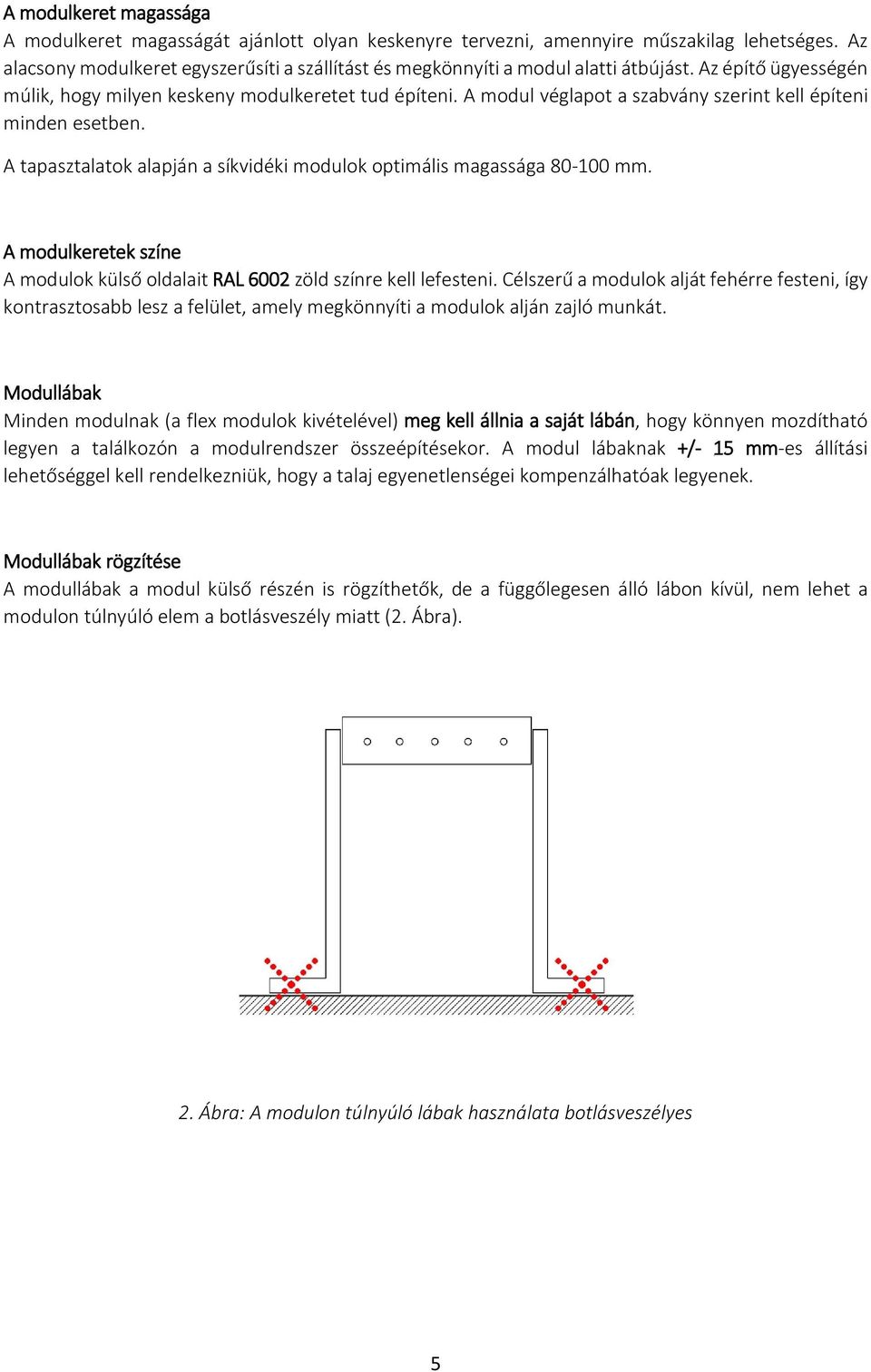 A modul véglapot a szabvány szerint kell építeni minden esetben. A tapasztalatok alapján a síkvidéki modulok optimális magassága 80-100 mm.