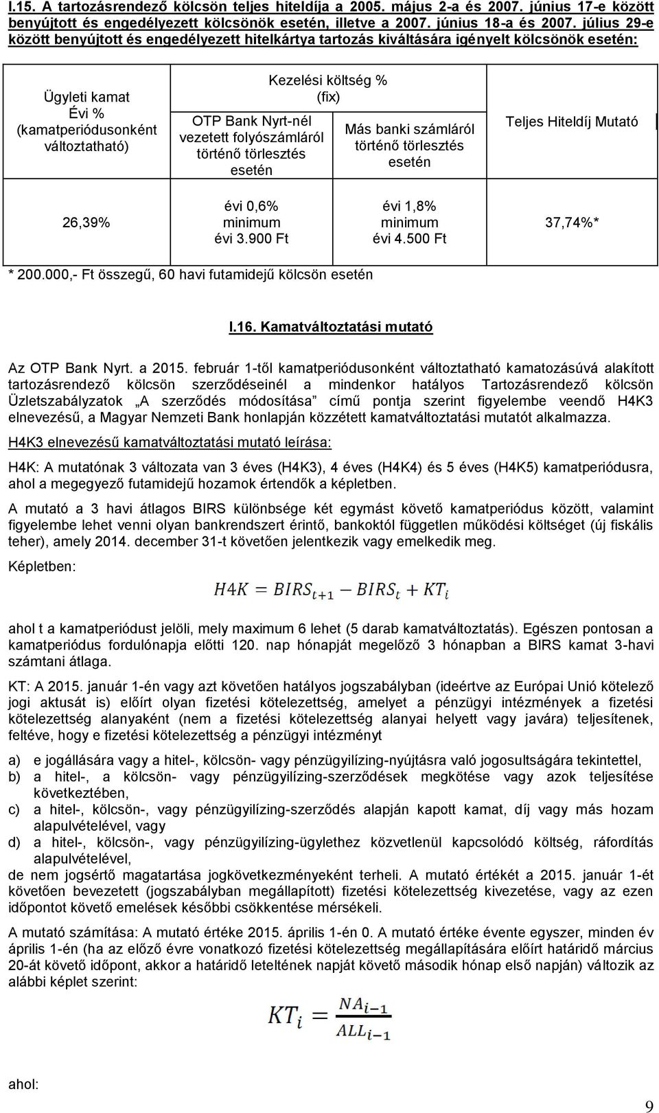 % Más banki számláról történő törlesztés Teljes Hiteldíj Mutató 26,39% évi 0,6% minimum évi 3.900 Ft évi 1,8% minimum évi 4.500 Ft 37,74%* * 200.000,- Ft összegű, 60 havi futamidejű kölcsön I.16.