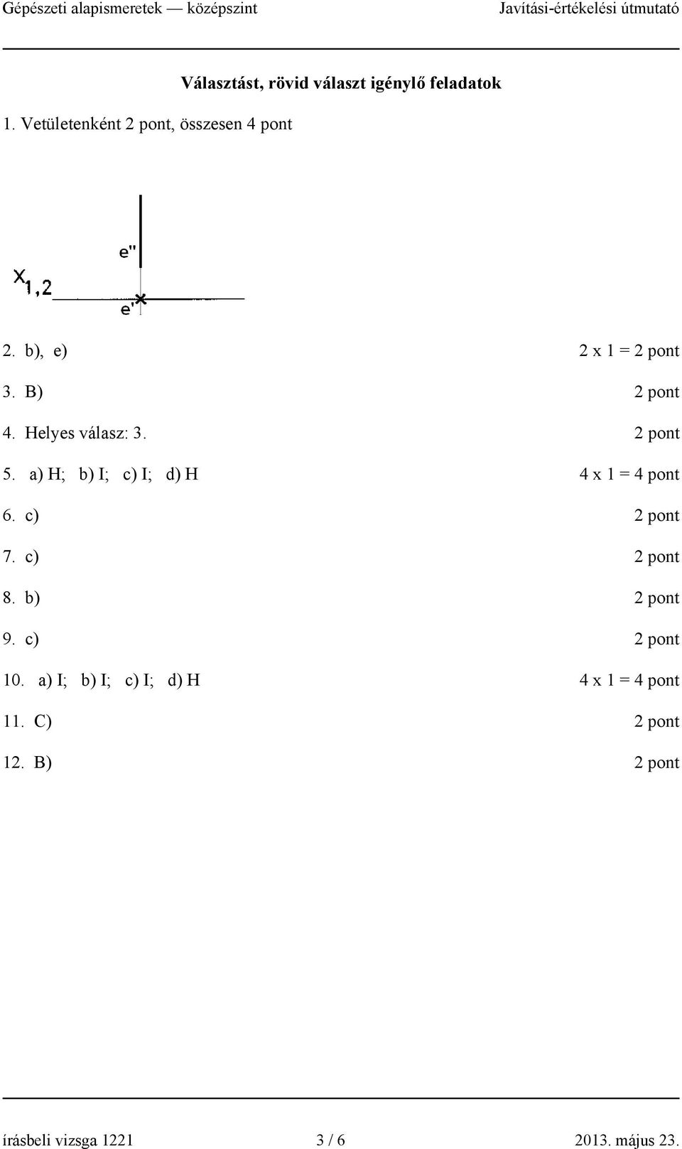 a) H; b) I; c) I; d) H 4 x 1 = 4 pont 6. c) 7. c) 8. b) 9. c) 10.