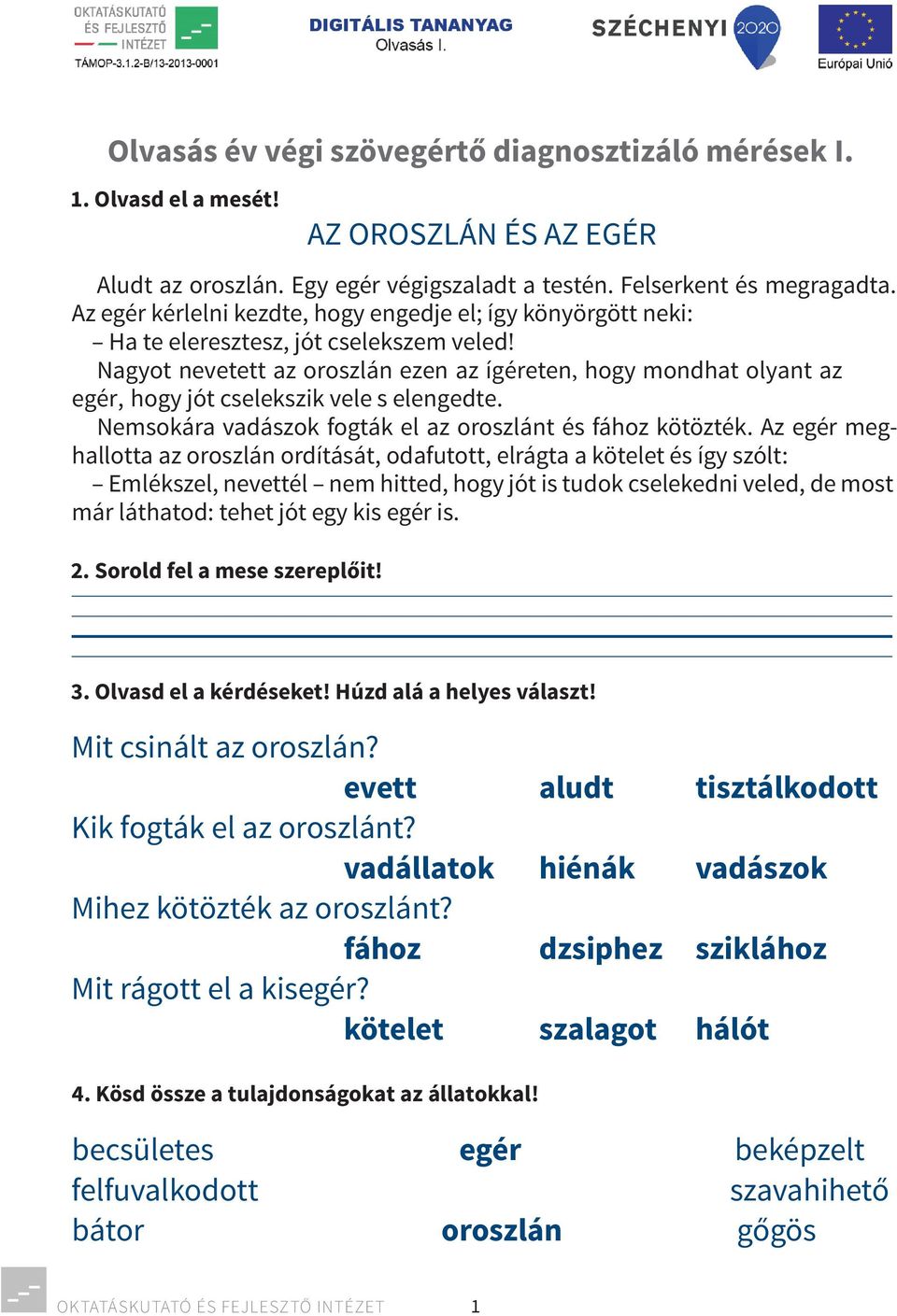 Olvasás év végi szövegértő diagnosztizáló mérések I. - PDF Free Download