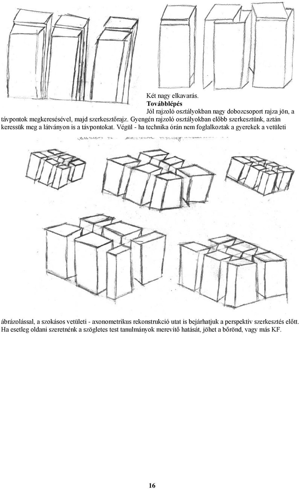 Gyengén rajzoló osztályokban előbb szerkesztünk, aztán keressük meg a látványon is a távpontokat.