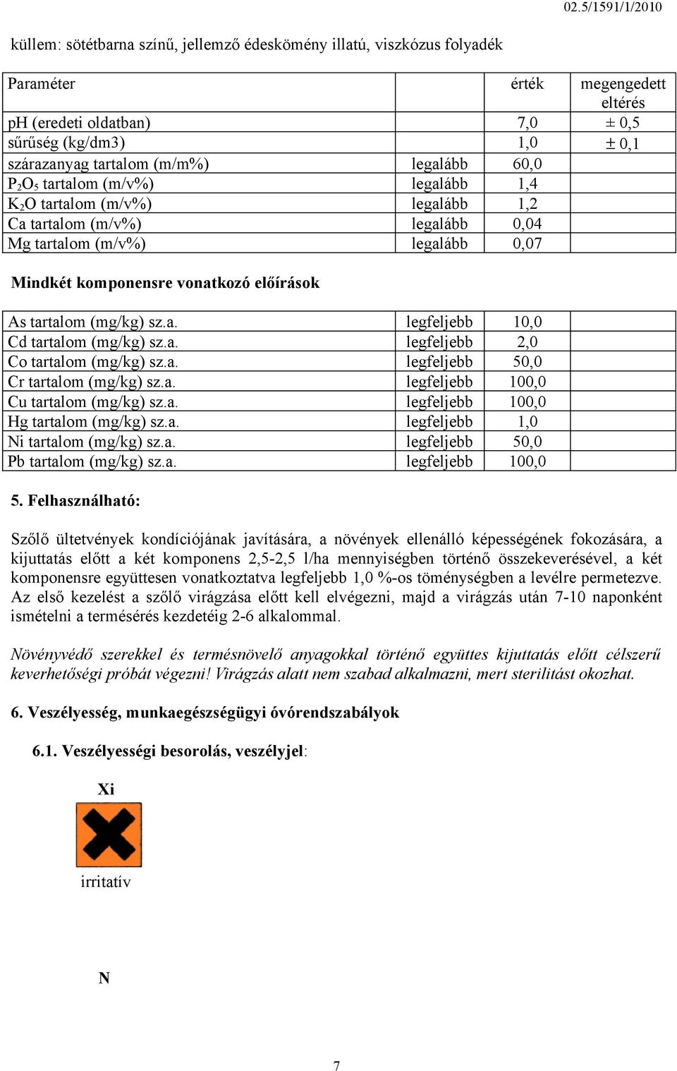 tartalom (mg/kg) sz.a. legfeljebb 10,0 Cd tartalom (mg/kg) sz.a. legfeljebb 2,0 Co tartalom (mg/kg) sz.a. legfeljebb 50,0 Cr tartalom (mg/kg) sz.a. legfeljebb 100,0 Cu tartalom (mg/kg) sz.a. legfeljebb 100,0 Hg tartalom (mg/kg) sz.