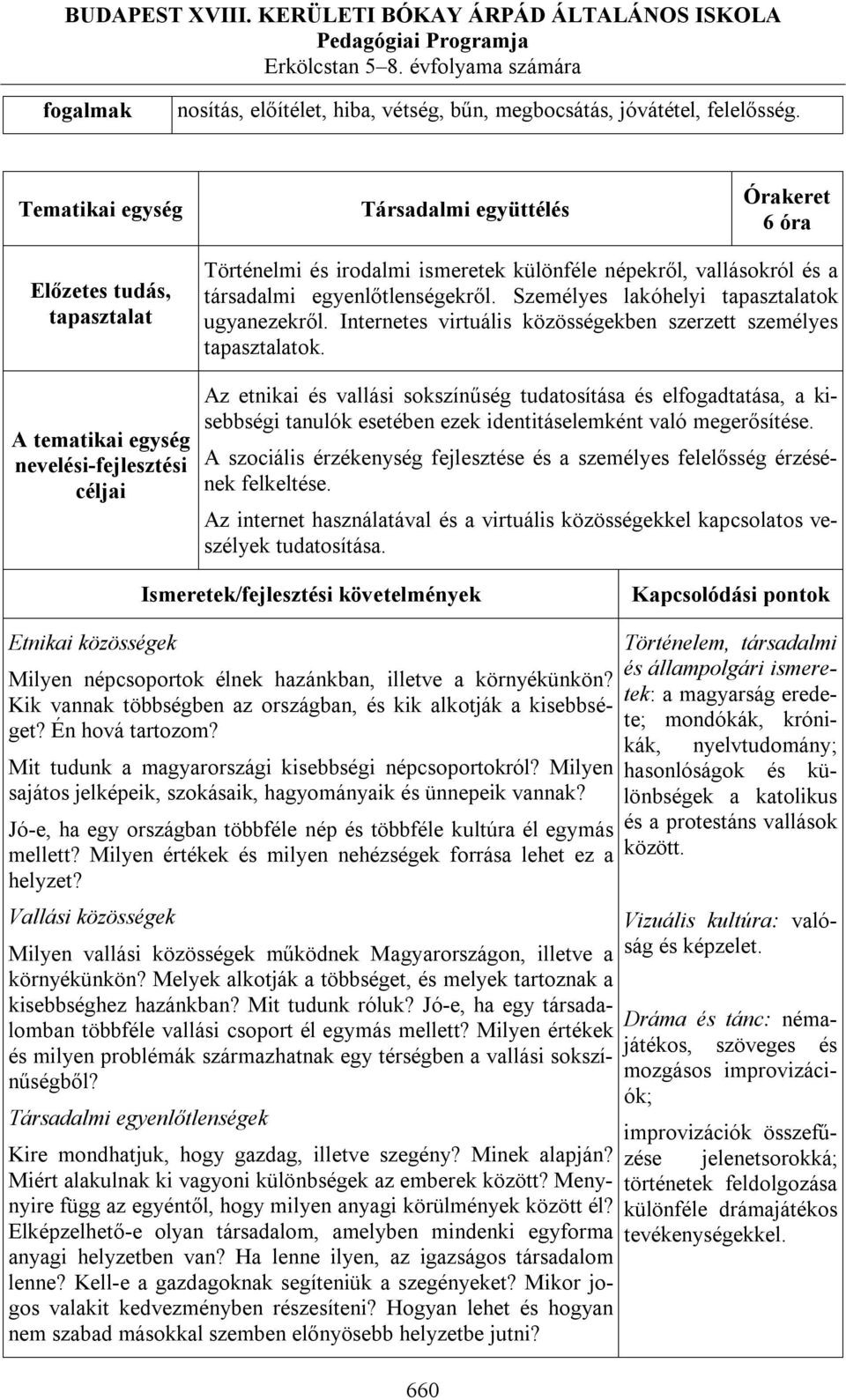 Internetes virtuális közösségekben szerzett személyes ok. Az etnikai és vallási sokszínűség tudatosítása és elfogadtatása, a kisebbségi tanulók esetében ezek identitáselemként való megerősítése.