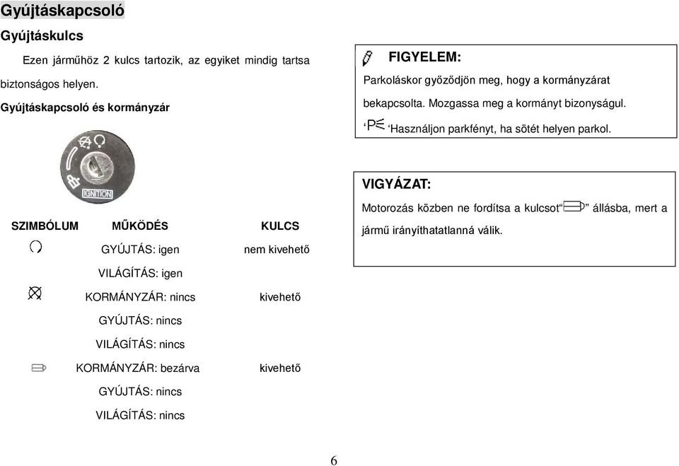 Használjon parkfényt, ha sötét helyen parkol.