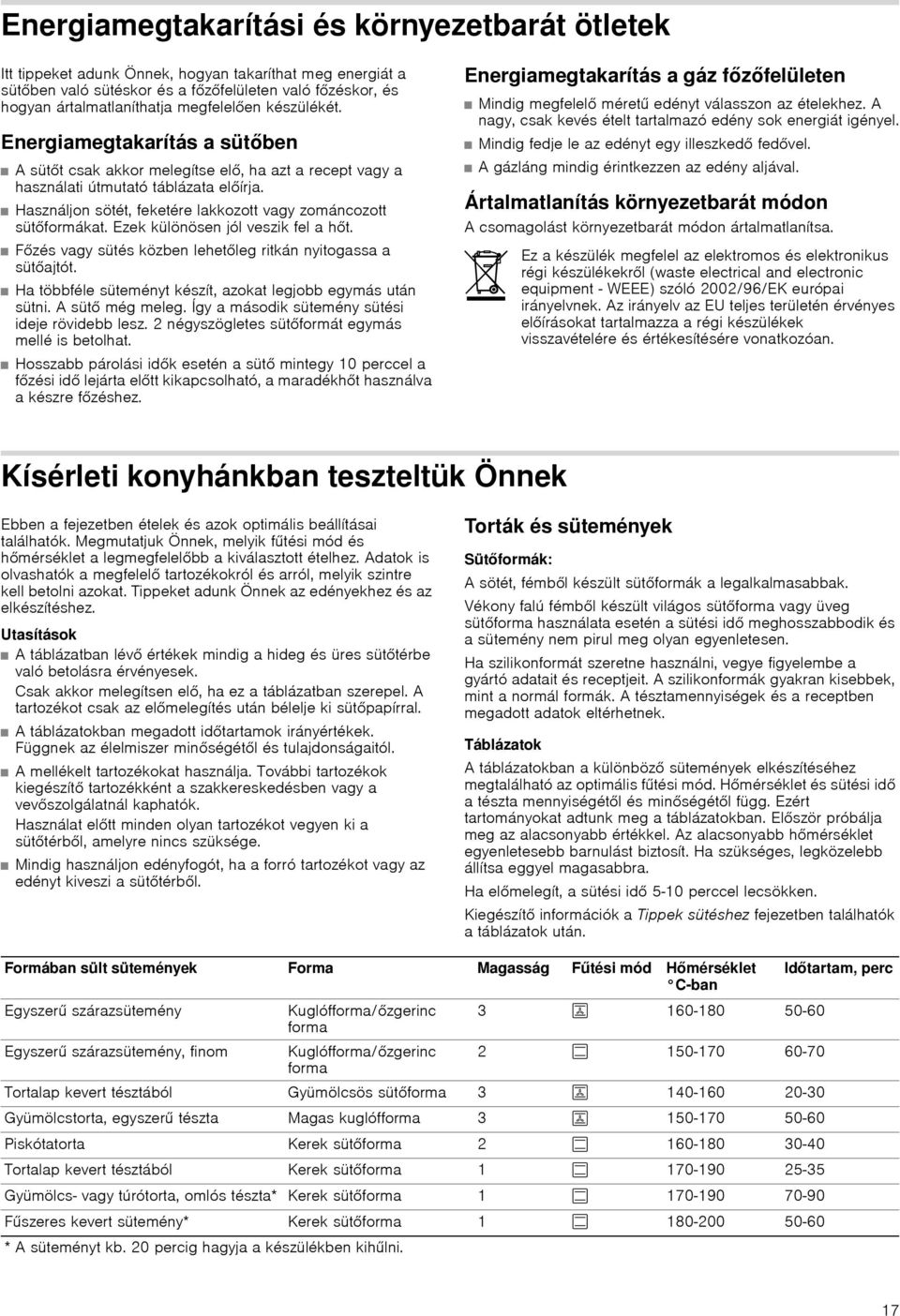 Használjon sötét, feketére lakkozott vagy zománcozott sütőformákat. Ezek különösen jól veszik fel a hőt. Főzés vagy sütés közben lehetőleg ritkán nyitogassa a sütőajtót.