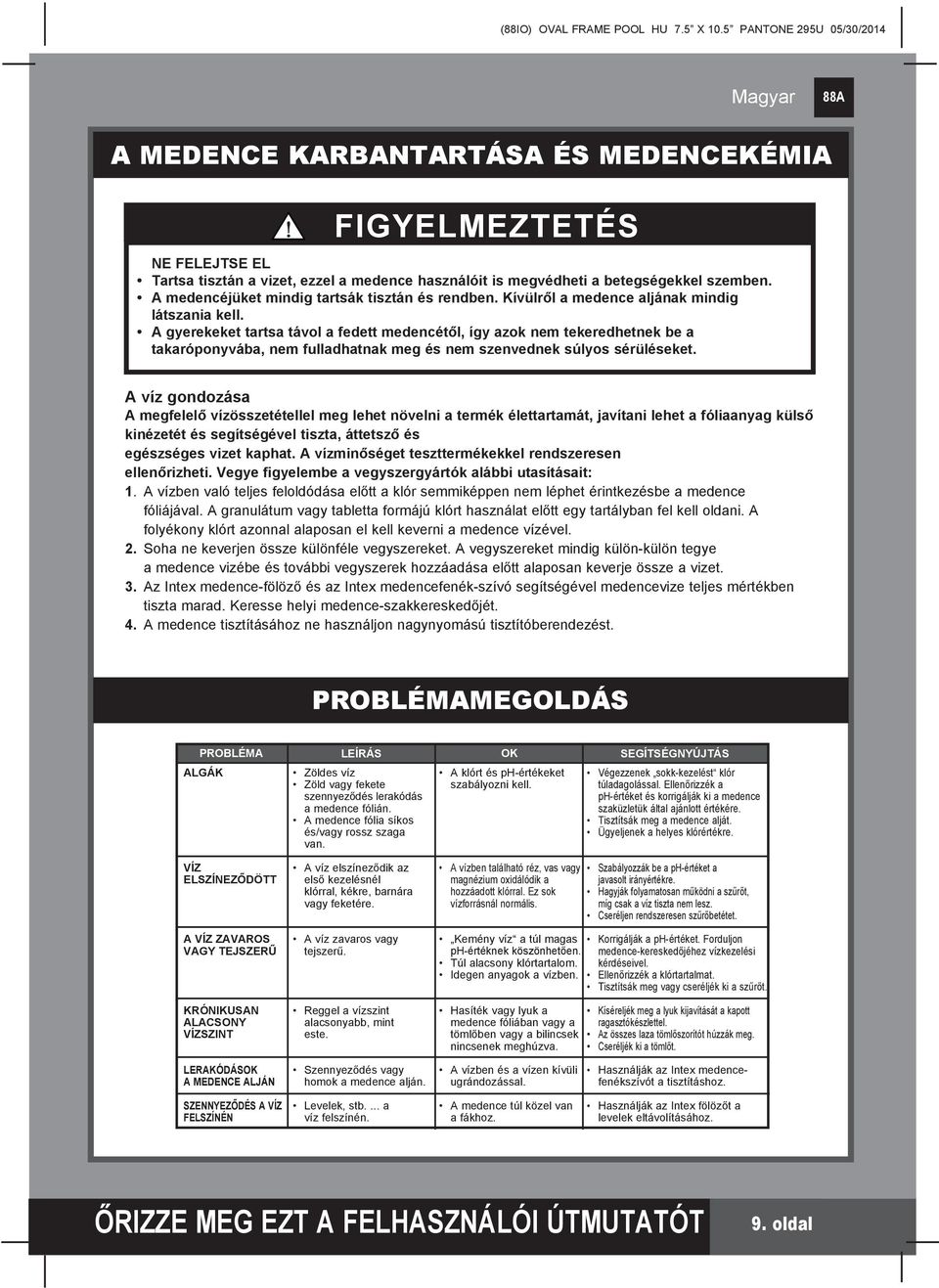 A gyerekeket tartsa távol a fedett medencétől, így azok nem tekeredhetnek be a takaróponyvába, nem fulladhatnak meg és nem szenvednek súlyos sérüléseket.