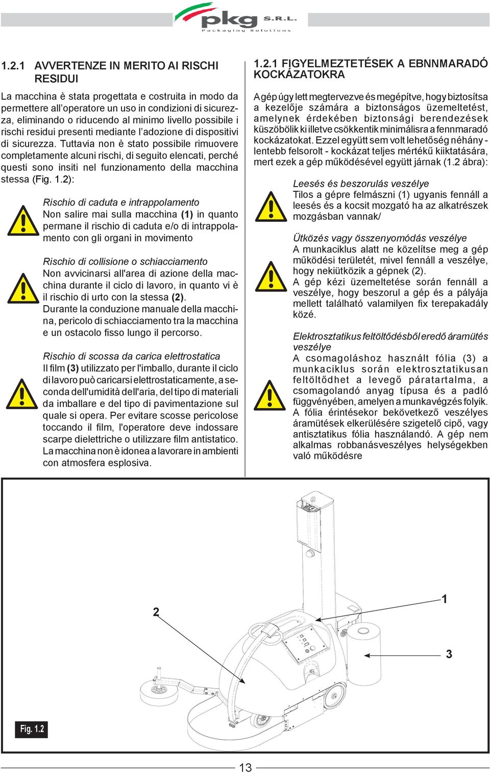 Tuttavia non è stato possibile rimuovere completamente alcuni rischi, di seguito elencati, perché questi sono insiti nel funzionamento della macchina stessa (Fig. 1.