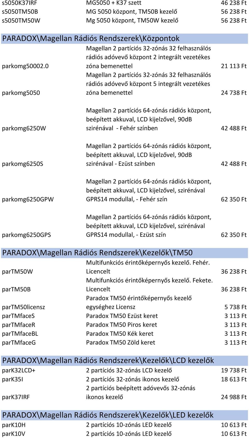 0 parkomg5050 Magellan 2 partíciós 32-zónás 32 felhasználós rádiós adóvevő központ 2 integrált vezetékes zóna bemenettel Magellan 2 partíciós 32-zónás 32 felhasználós rádiós adóvevő központ 5