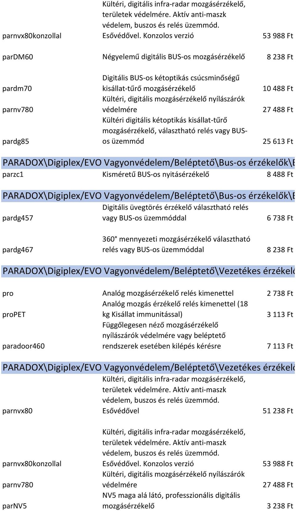 mozgásérzékelő nyílászárók védelmére Kültéri digitális kétoptikás kisállat-tűrő mozgásérzékelő, választható relés vagy BUSos üzemmód 10 488 Ft 27 488 Ft 25 613 Ft PARADOX\Digiplex/EVO