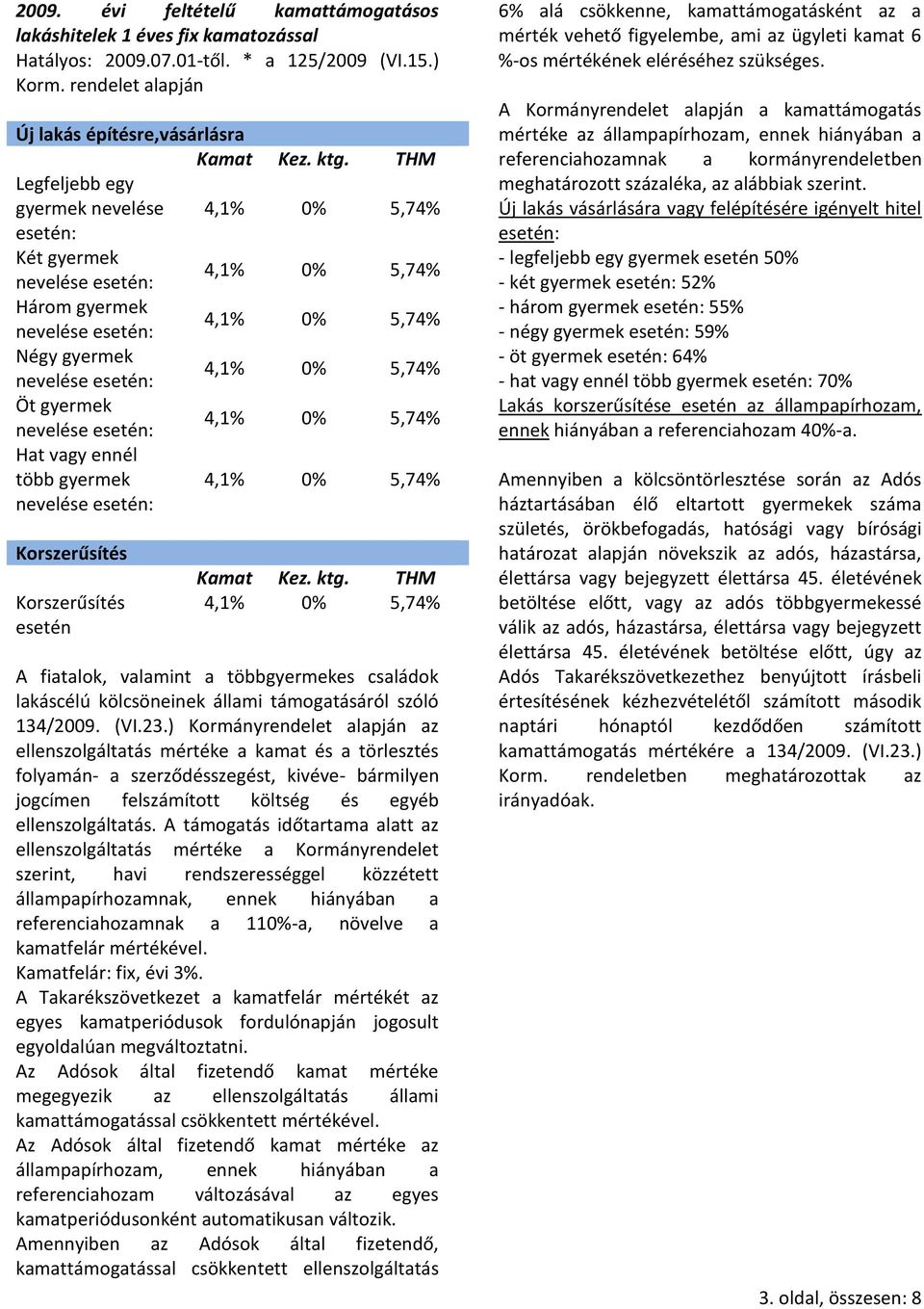 A fiatalok, valamint a többgyermekes családok lakáscélú kölcsöneinek állami támogatásáról szóló 134/2009. (VI.23.