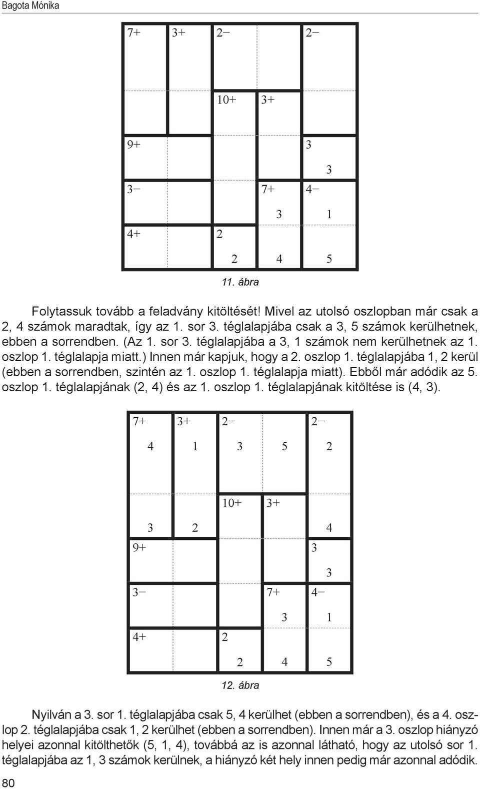 oszlop. téglalapja miatt). Ebből már adódik az 5. oszlop. téglalapjának (, ) és az. oszlop. téglalapjának kitöltése is (, ). 7+ + 5 0+ + 9+ 7+ + 80 5. ábra Nyilván a. sor.