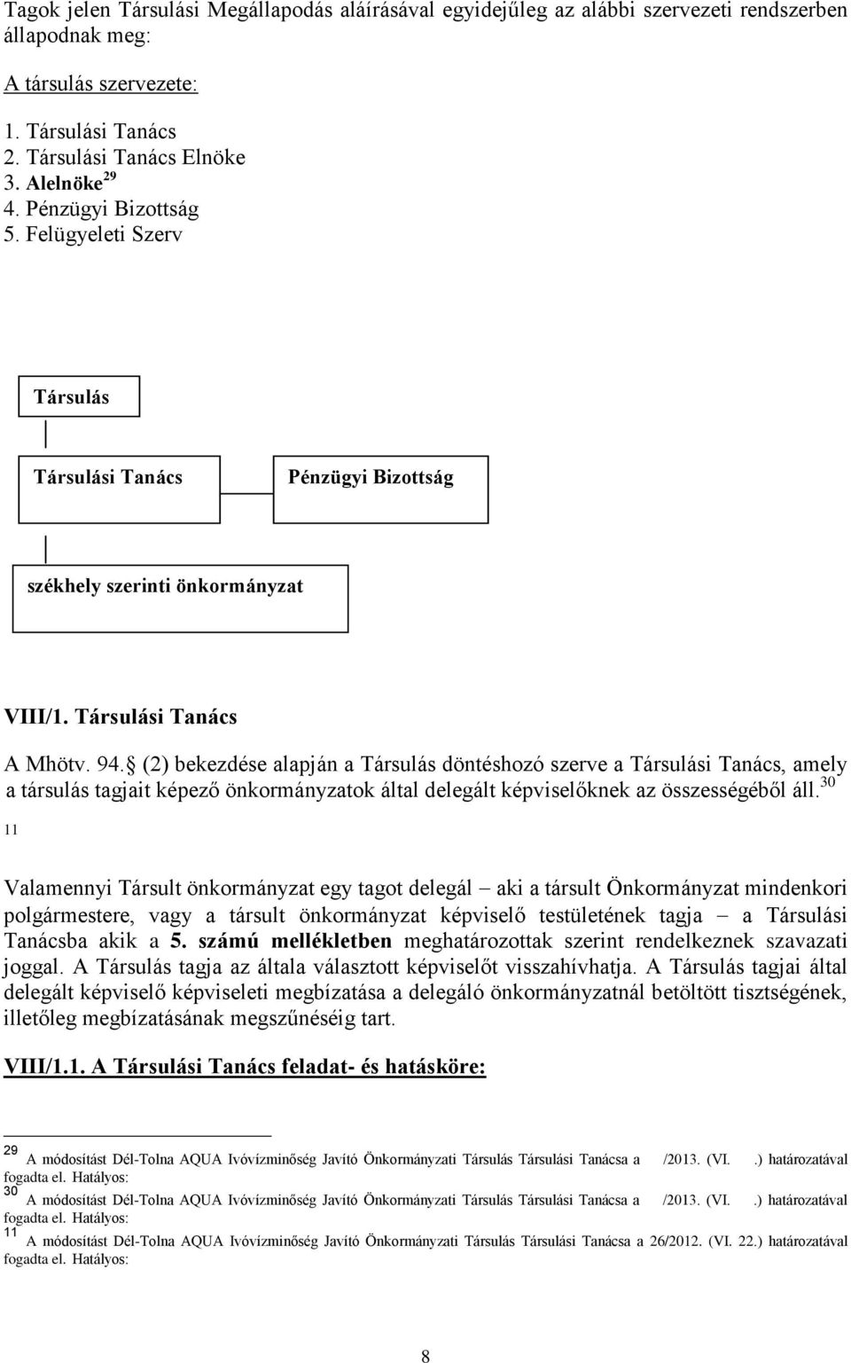 (2) bekezdése alapján a Társulás döntéshozó szerve a Társulási Tanács, amely a társulás tagjait képező önkormányzatok által delegált képviselőknek az összességéből áll.