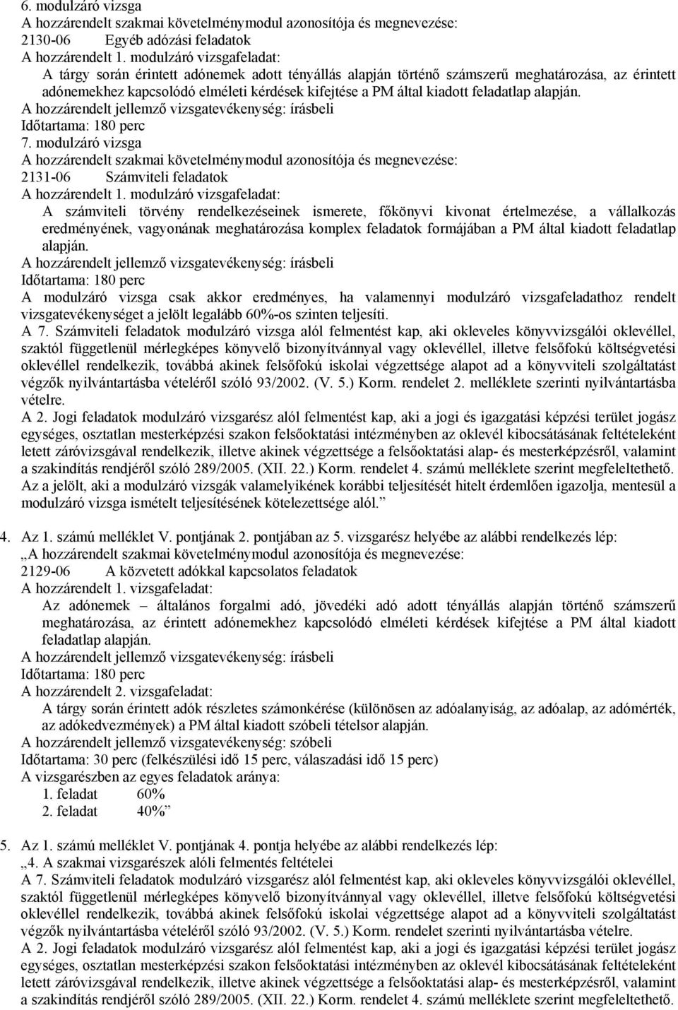 feladatlap alapján. A hozzárendelt jellemző vizsgatevékenység: írásbeli Időtartama: 180 perc 7. modulzáró vizsga 2131-06 Számviteli feladatok A hozzárendelt 1.