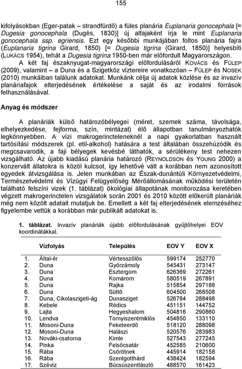 Magyarországon. A két faj északnyugat-magyarországi előfordulásáról KOVÁCS és FÜLEP (2009), valamint a Duna és a Szigetköz víztereire vonatkozóan FÜLEP és NOSEK (2010) munkáiban találunk adatokat.