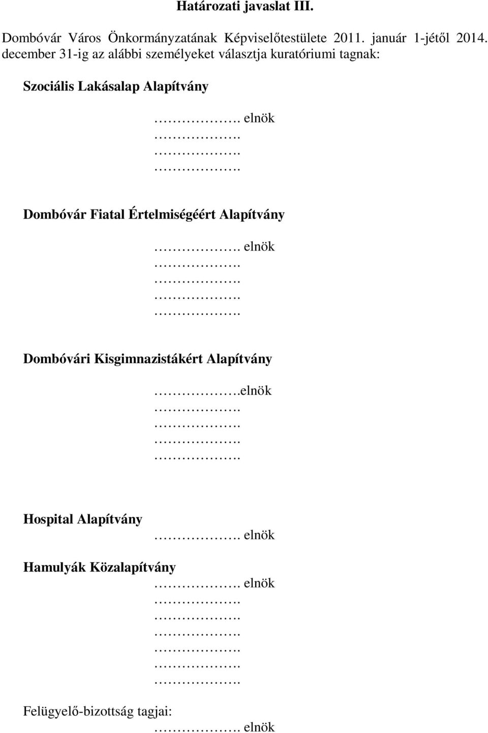 december 31-ig az alábbi személyeket választja kuratóriumi tagnak: Szociális Lakásalap