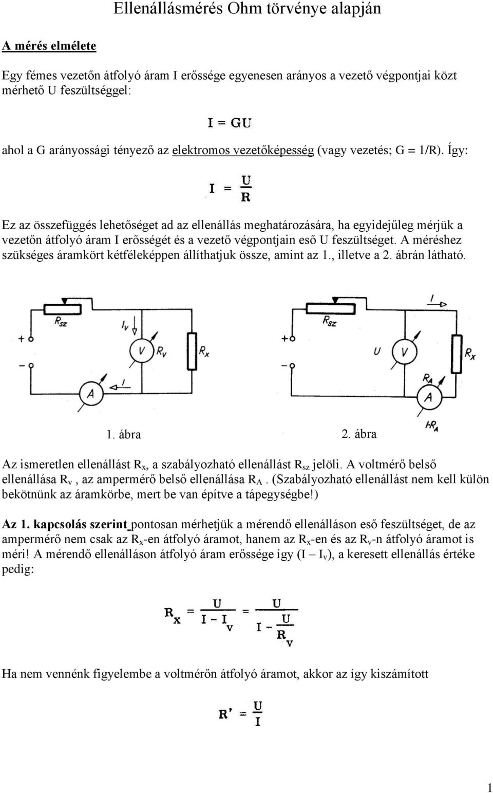 Ellenállásmérés Ohm törvénye alapján - PDF Ingyenes letöltés