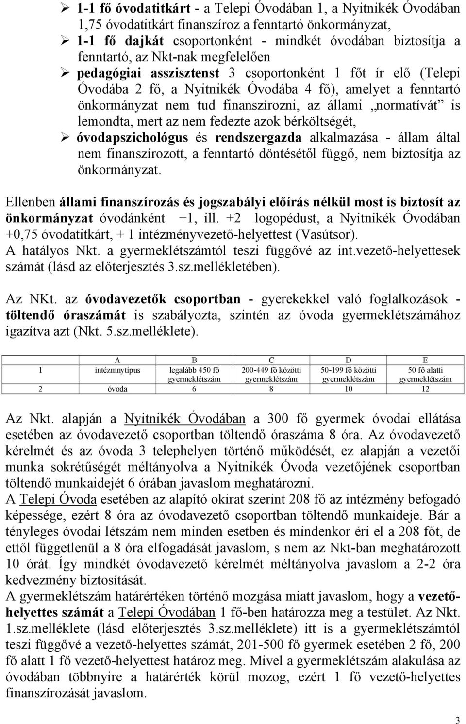 is lemondta, mert az nem fedezte azok bérköltségét, óvodapszichológus és rendszergazda alkalmazása - állam által nem finanszírozott, a fenntartó döntésétől függő, nem biztosítja az önkormányzat.