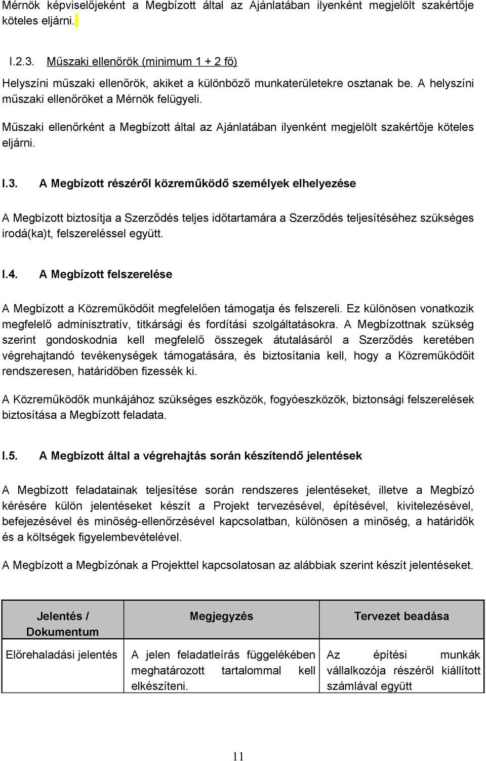 Műszaki ellenőrként a Megbízott által az Ajánlatában ilyenként megjelölt szakértője köteles eljárni. I.3.