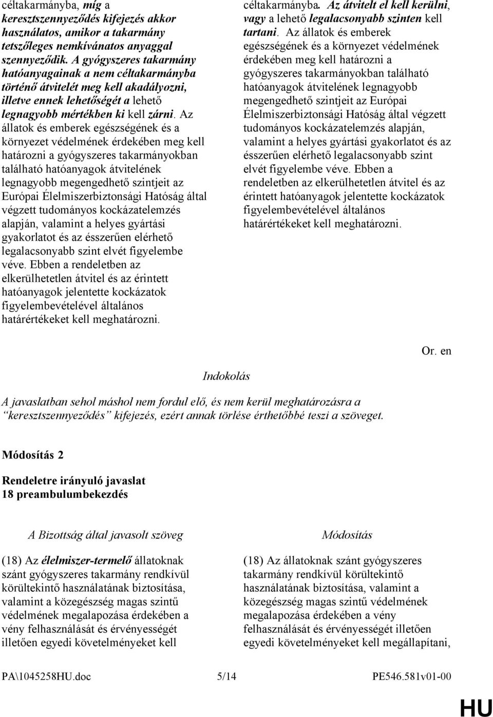 Az állatok és emberek egészségének és a környezet védelmének érdekében meg kell határozni a gyógyszeres takarmányokban található hatóanyagok átvitelének legnagyobb megengedhető szintjeit az Európai