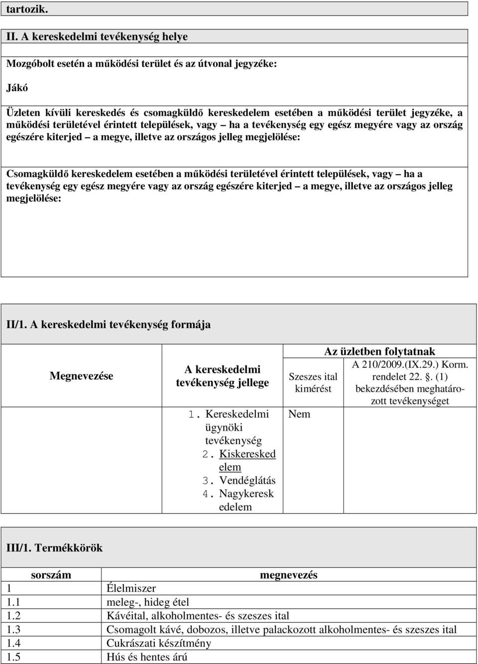 működési területével érintett települések, vagy ha a tevékenység egy egész megyére vagy az ország egészére kiterjed a megye, illetve az országos jelleg megjelölése: Csomagküldő kereskedelem esetében