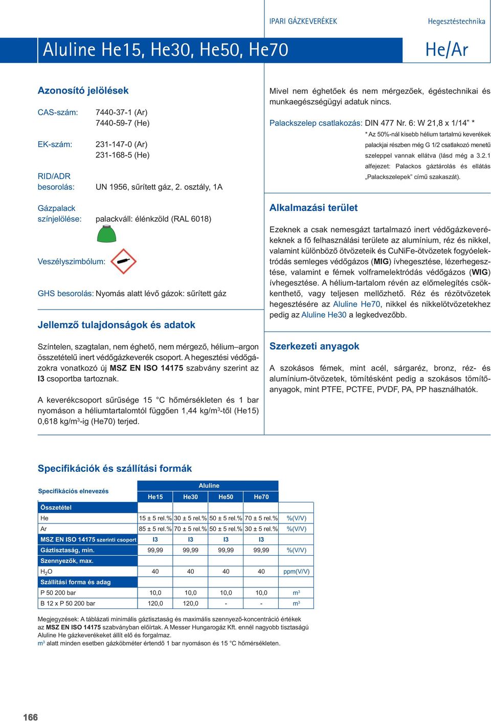 A hegesztési védô gázokra vonatkozó új MSZ EN ISO 14175 szabvány szerint az I3 csoportba tartoznak.