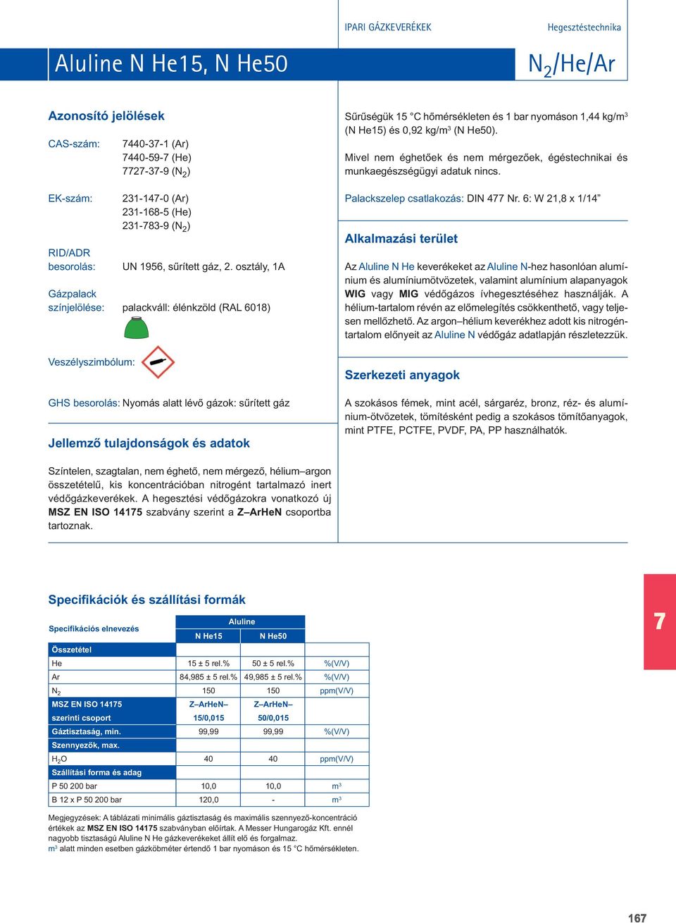 Mivel nem éghetôek és nem mérgezôek, égéstechnikai és munka egészségügyi adatuk nincs. Palackszelep csatlakozás: DIN 477 Nr.