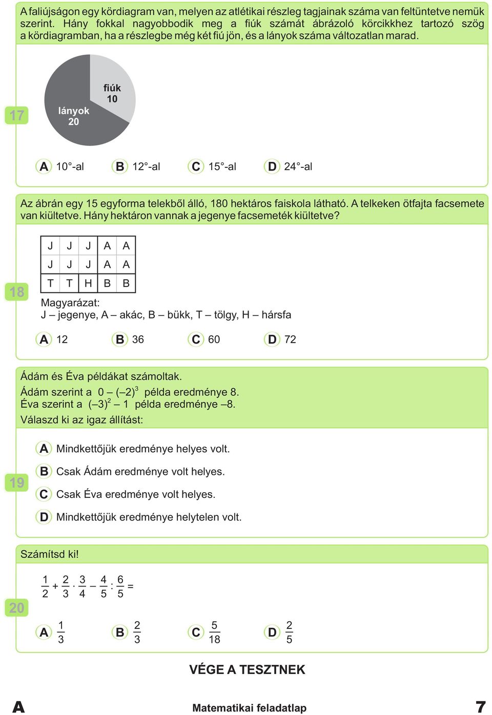 17 lányok 0 fiúk 10 10 -l 1 -l 15 -l 4 -l z árán egy 15 egyform telekől álló, 180 hektáros fiskol láthtó. telkeken ötfjt fsemete vn kiültetve. Hány hektáron vnnk jegenye fsemeték kiültetve?