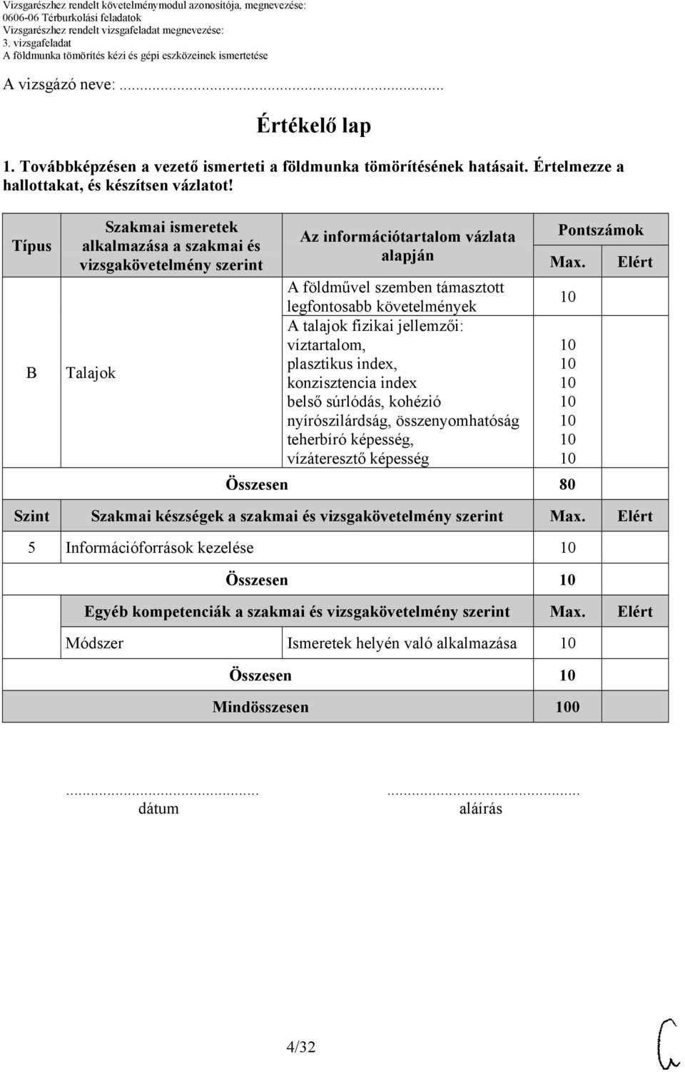 A földművel szemben támasztott legfontosabb követelmények A talajok fizikai jellemzői: víztartalom, plasztikus index, konzisztencia index belső súrlódás, kohézió nyírószilárdság, összenyomhatóság