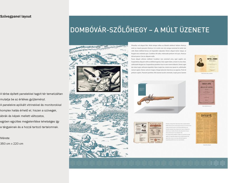 a panelekre aplikált vitrinekkel és monitorokkal komplex hatás érhető el, hiszen a