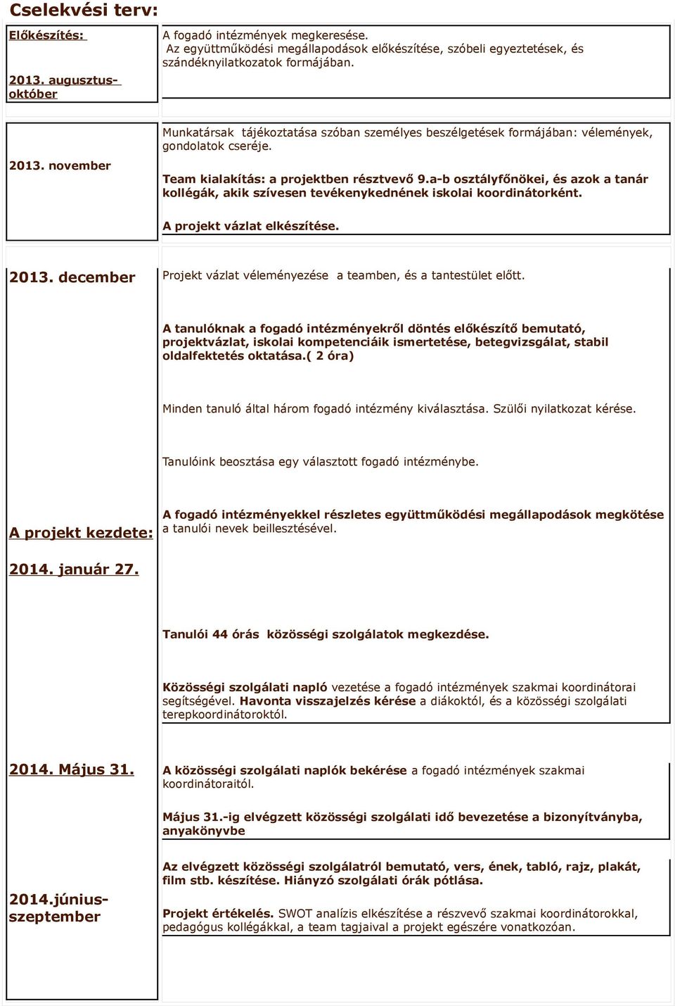 december Projekt vázlat véleményezése a teamben, és a tantestület előtt.