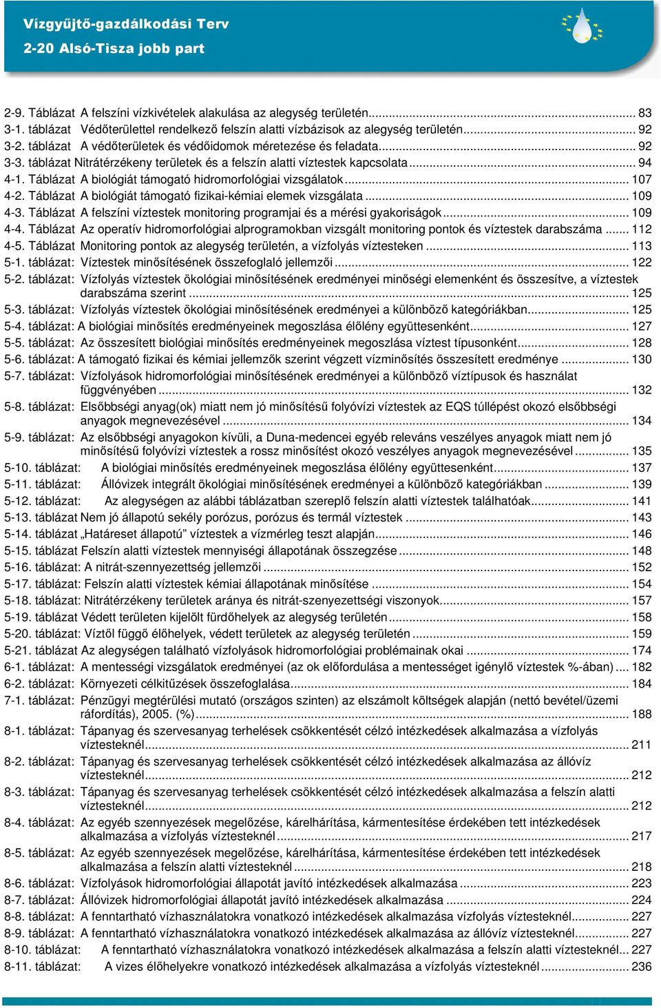 Táblázat A biológiát támogató hidromorfológiai vizsgálatok... 107 4-2. Táblázat A biológiát támogató fizikai-kémiai elemek vizsgálata... 109 4-3.
