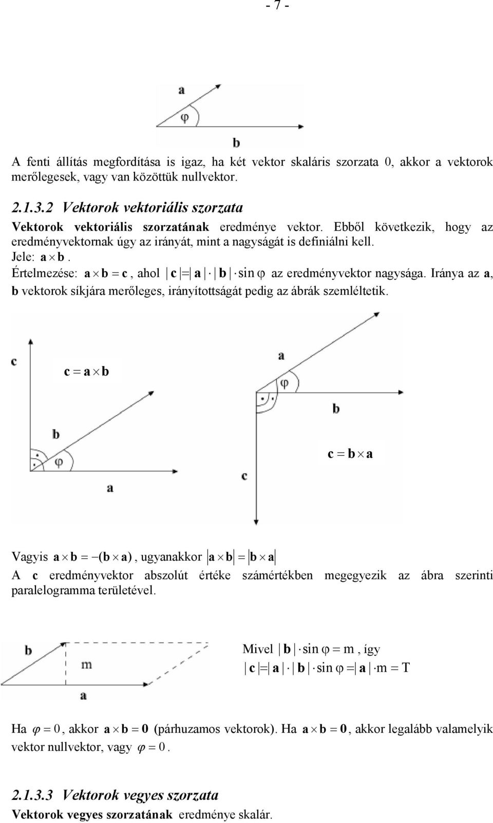 Ételmezése: a b c, ahol c a b sin az eedménekto nagsága. Iána az a, b ektook síkjáa meőleges, iánítottságát pedig az ábák szemléltetik.