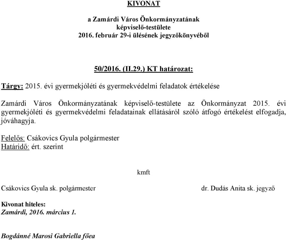 Város Önkormányzatának az Önkormányzat 2015.