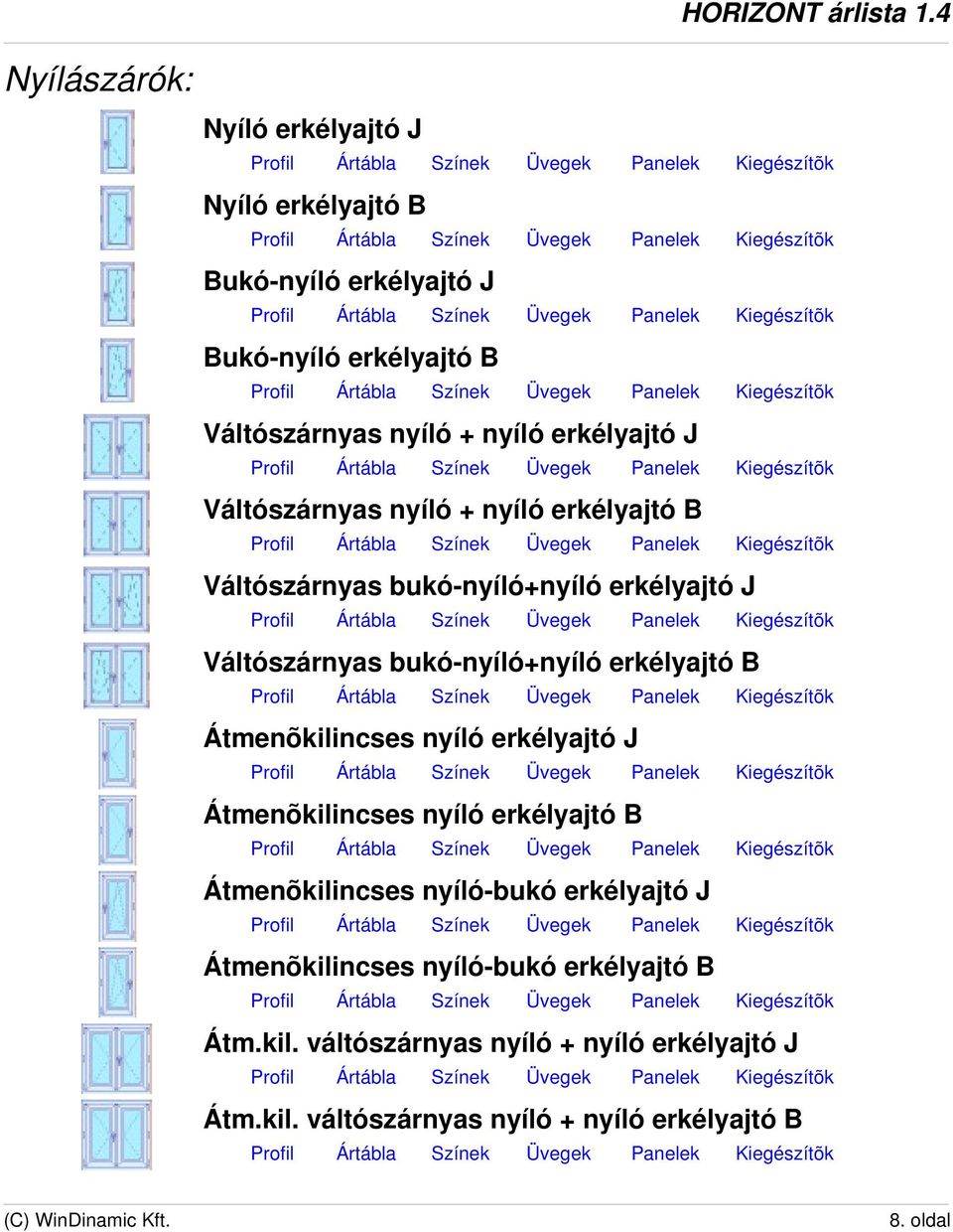 erkélyajtó B Átmenõkilincses nyíló erkélyajtó J Átmenõkilincses nyíló erkélyajtó B Átmenõkilincses nyíló-bukó erkélyajtó J
