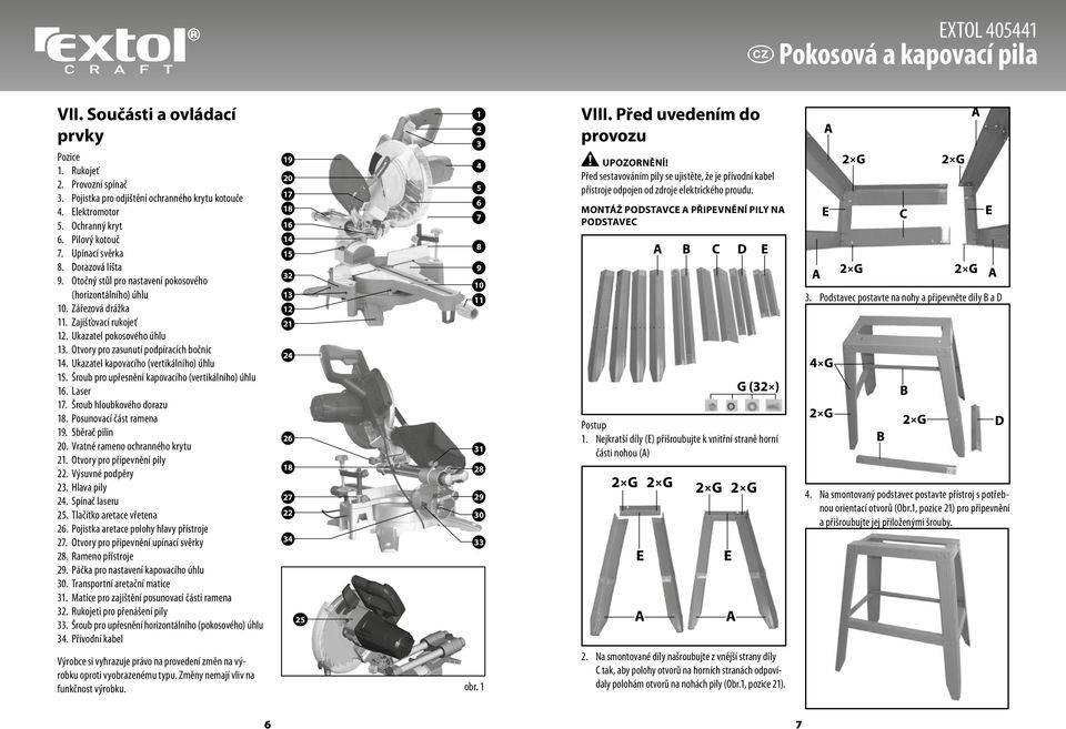 Otvory pro zasunutí podpíracích bočnic 14. Ukazatel kapovacího (vertikálního) úhlu 15. Šroub pro upřesnění kapovacího (vertikálního) úhlu 16. Laser 17. Šroub hloubkového dorazu 18.