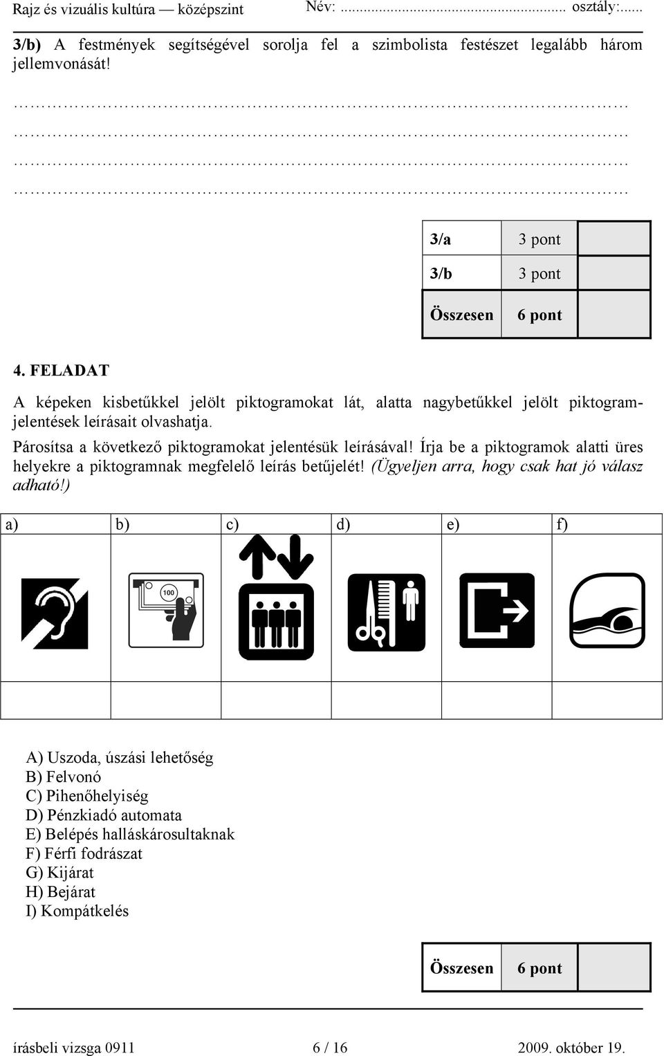 Párosítsa a következő piktogramokat jelentésük leírásával! Írja be a piktogramok alatti üres helyekre a piktogramnak megfelelő leírás betűjelét!