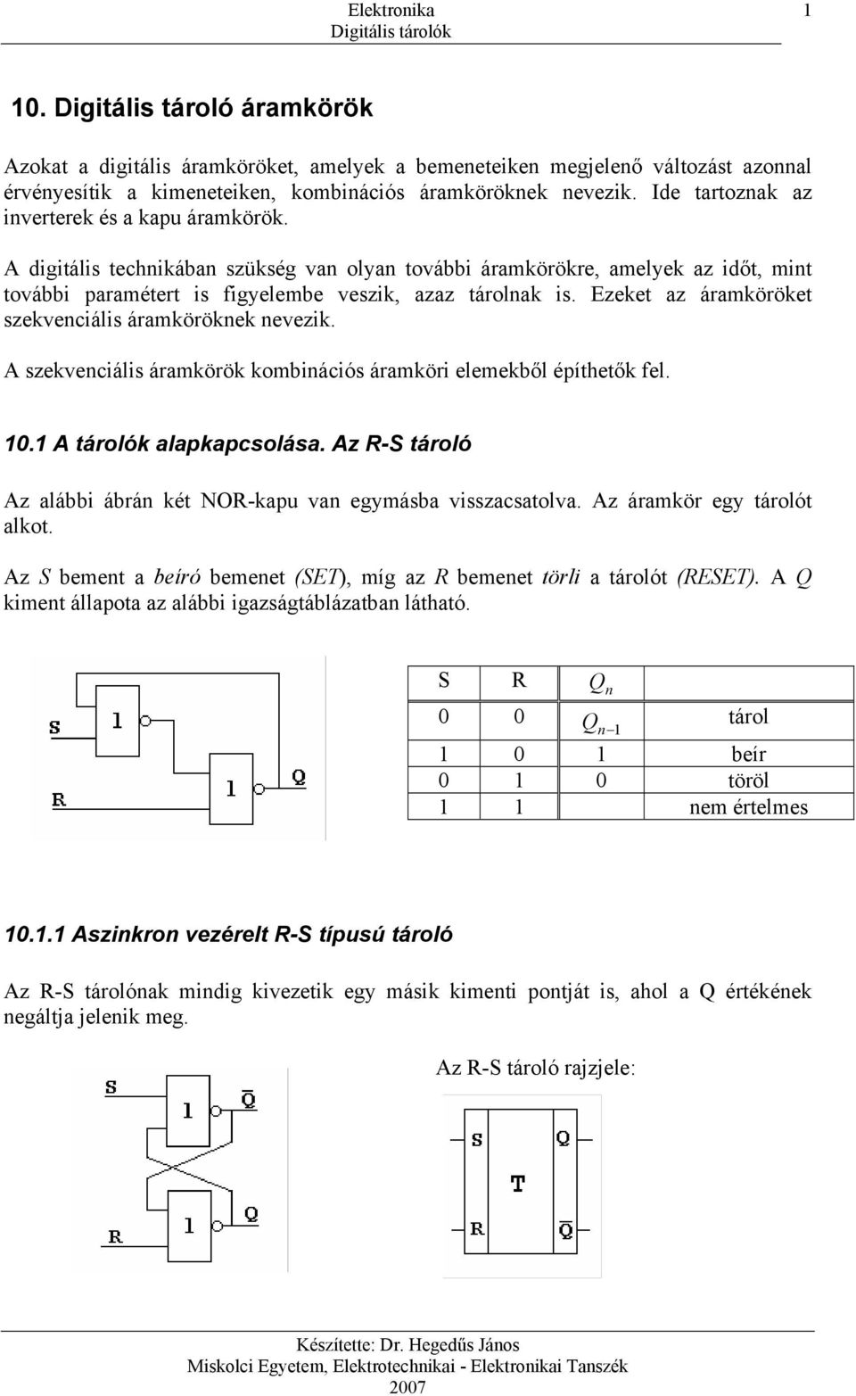 10. Digitális tároló áramkörök - PDF Ingyenes letöltés