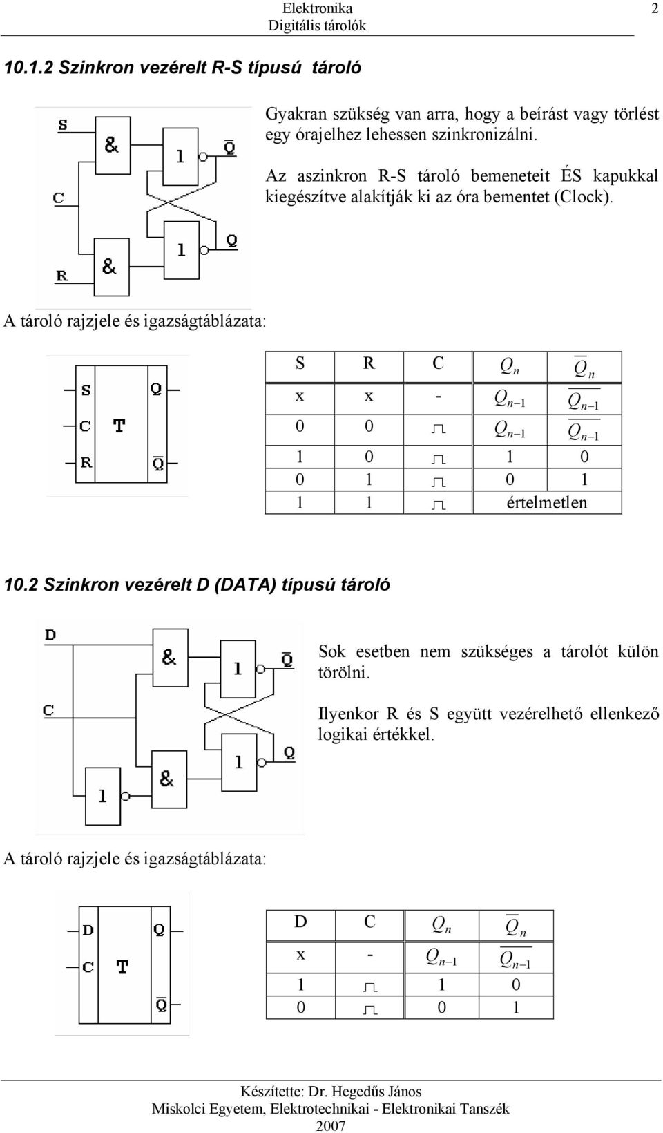 Az aszinkron R-S tároló bemeneteit ÉS kapukkal kiegészítve alakítják ki az óra bementet (Clock).
