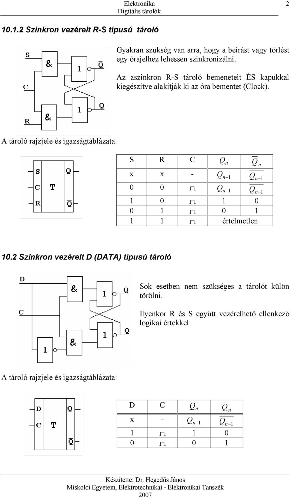 Az aszinkron R-S tároló bemeneteit ÉS kapukkal kiegészítve alakítják ki az óra bementet (Clock).