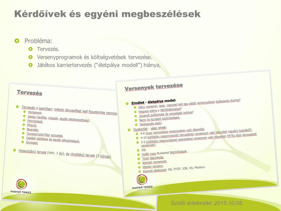 Versenyprogramok és költségvetések tervezése.