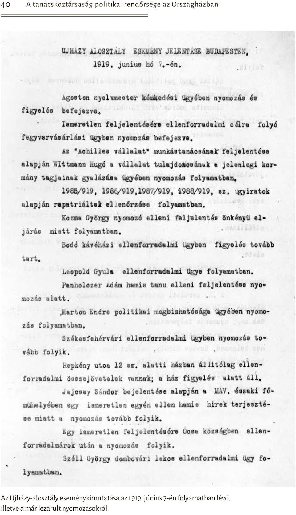 eseménykimutatása az 1919.