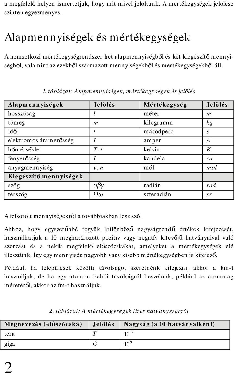 táblázat: Alapmennyiségek, mértékegységek és jelölés Alapmennyiségek Jelölés Mértékegység Jelölés hosszúság l méter m tömeg m kilogramm kg idő t másodperc s elektromos áramerősség I amper A