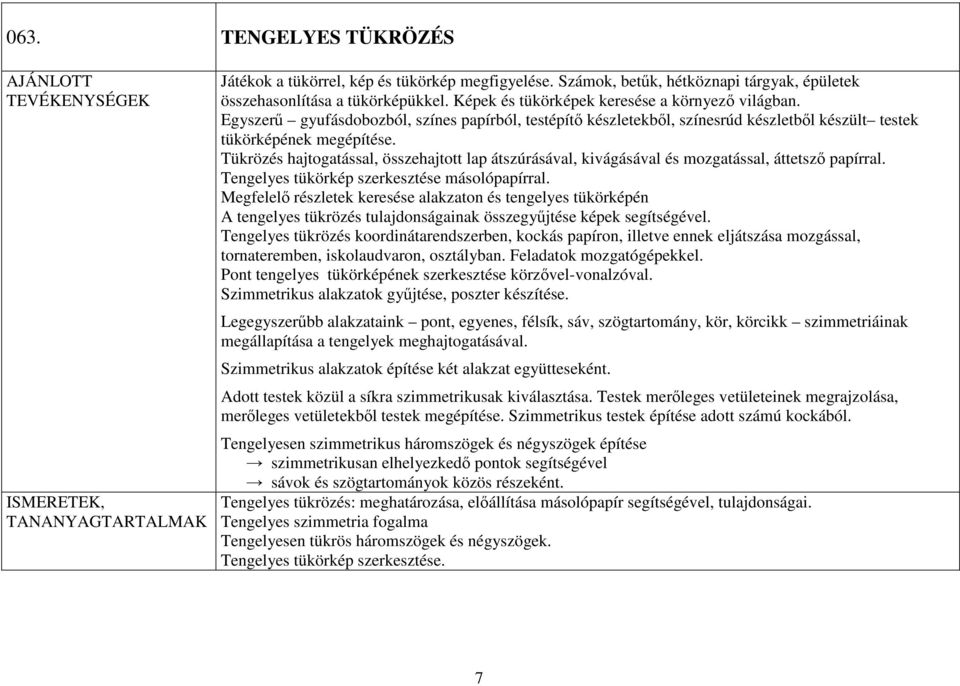 Egyszerő gyufásdobozból, színes papírból, testépítı készletekbıl, színesrúd készletbıl készült testek tükörképének megépítése.