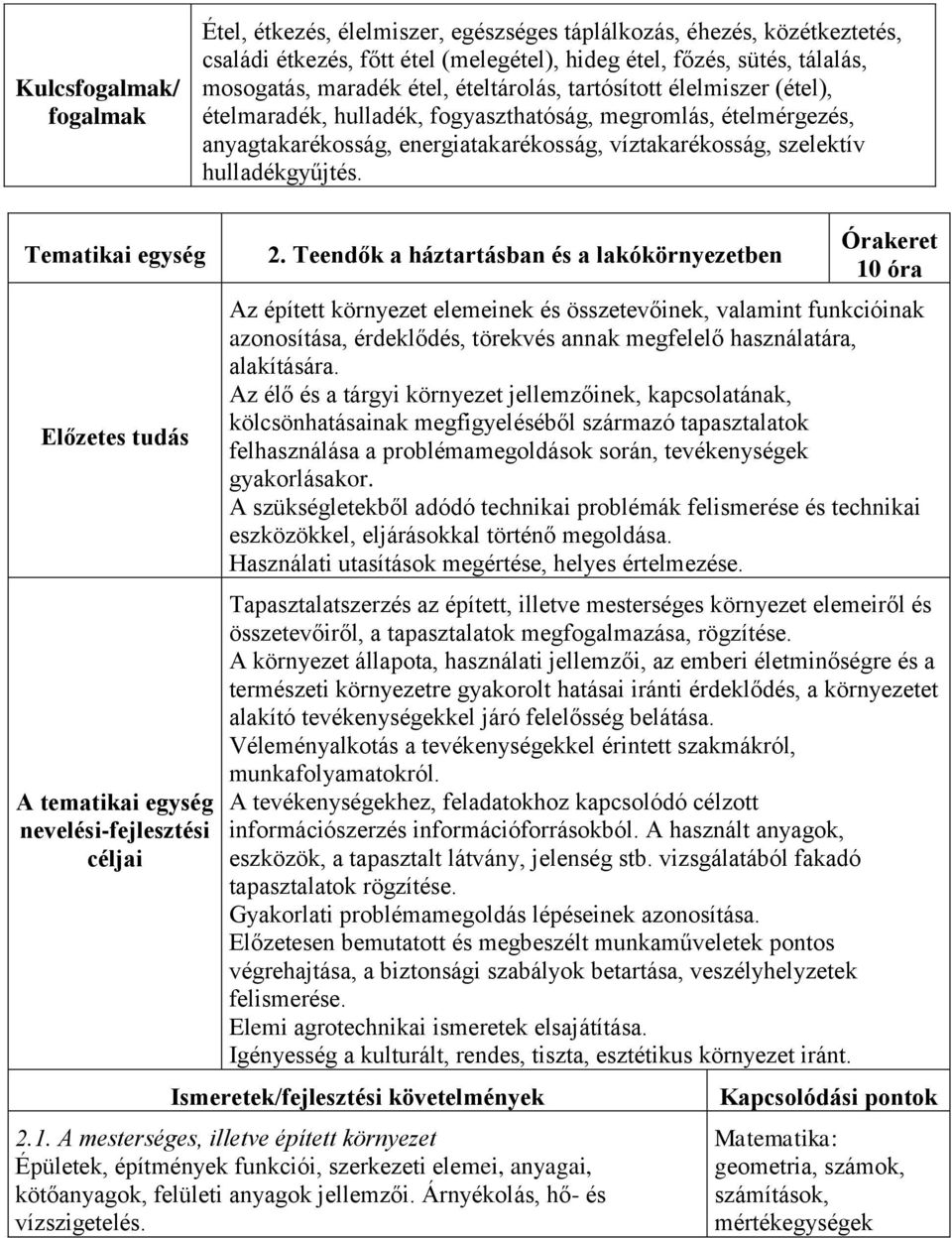 Tematikai egység Előzetes tudás A tematikai egység nevelési-fejlesztési céljai 2.