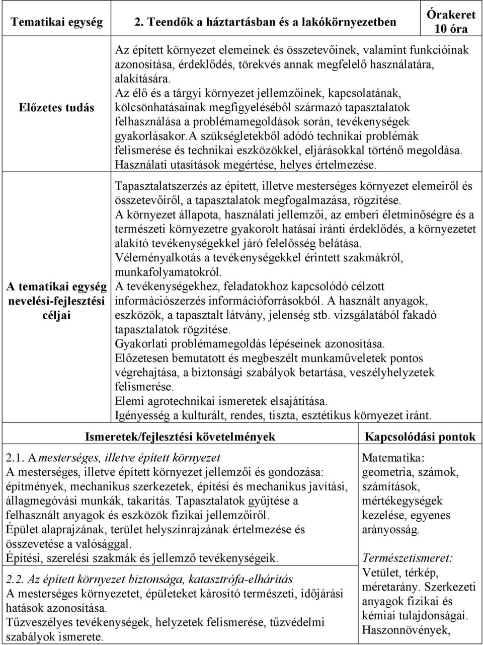 alakítására. Az élő és a tárgyi környezet jellemzőinek, kapcsolatának, kölcsönhatásainak megfigyeléséből származó tapasztalatok felhasználása a problémamegoldások során, tevékenységek gyakorlásakor.